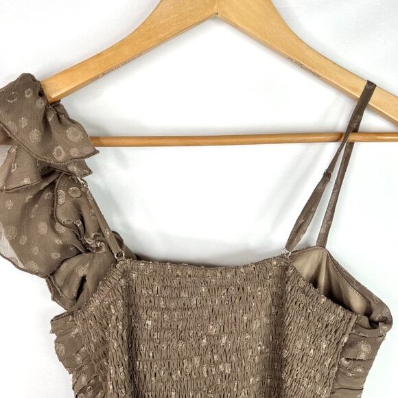 Chelsea & Violet Brown Ruffle Shoulder Party Dress S - Picture 9 of 15
